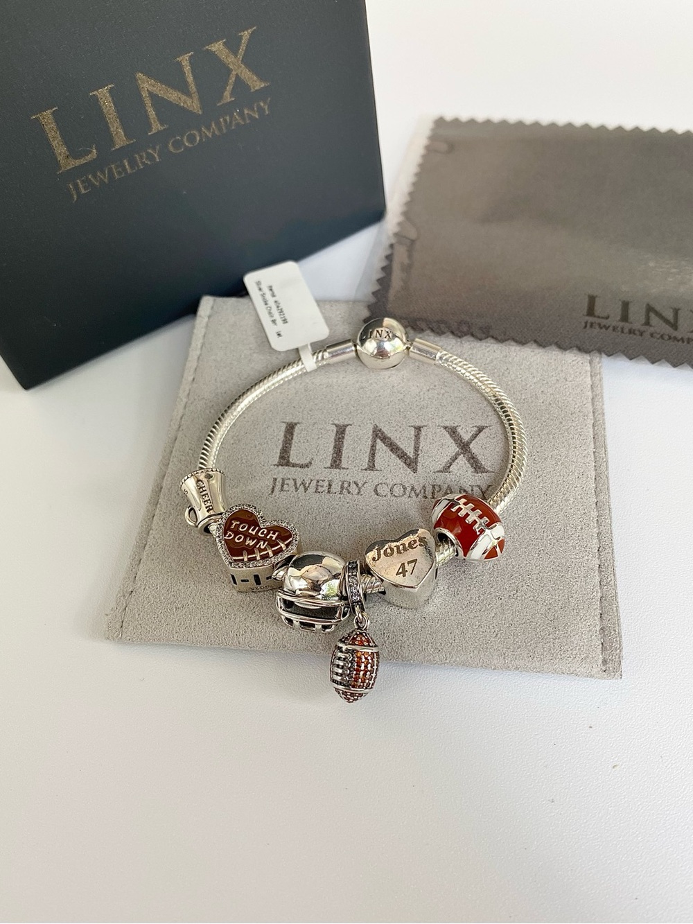 Linx Snake Chain Bracelet with Personalized Football Themed Charms
